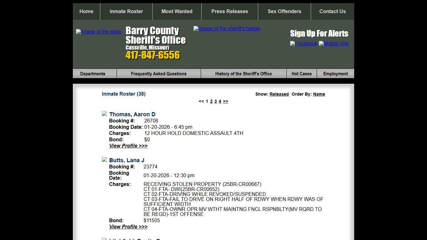Inmate Roster - Current Inmates Booking Date Descending - Barry County Sheriff MO